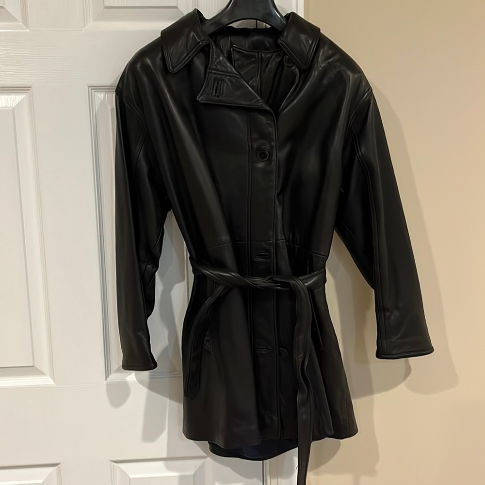 Beautiful Vintage Coach leather coat— button and belt closure.